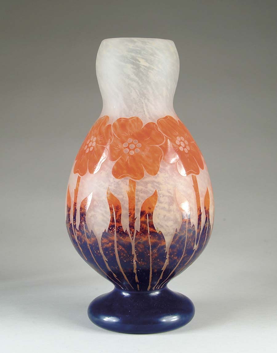 Appraisal: MONUMENTAL DEGUE CAMEO VASE Massive form Art Deco stylized vase