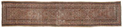 Appraisal: Hamadan runner repeating rectilinear designs on beige central field seven