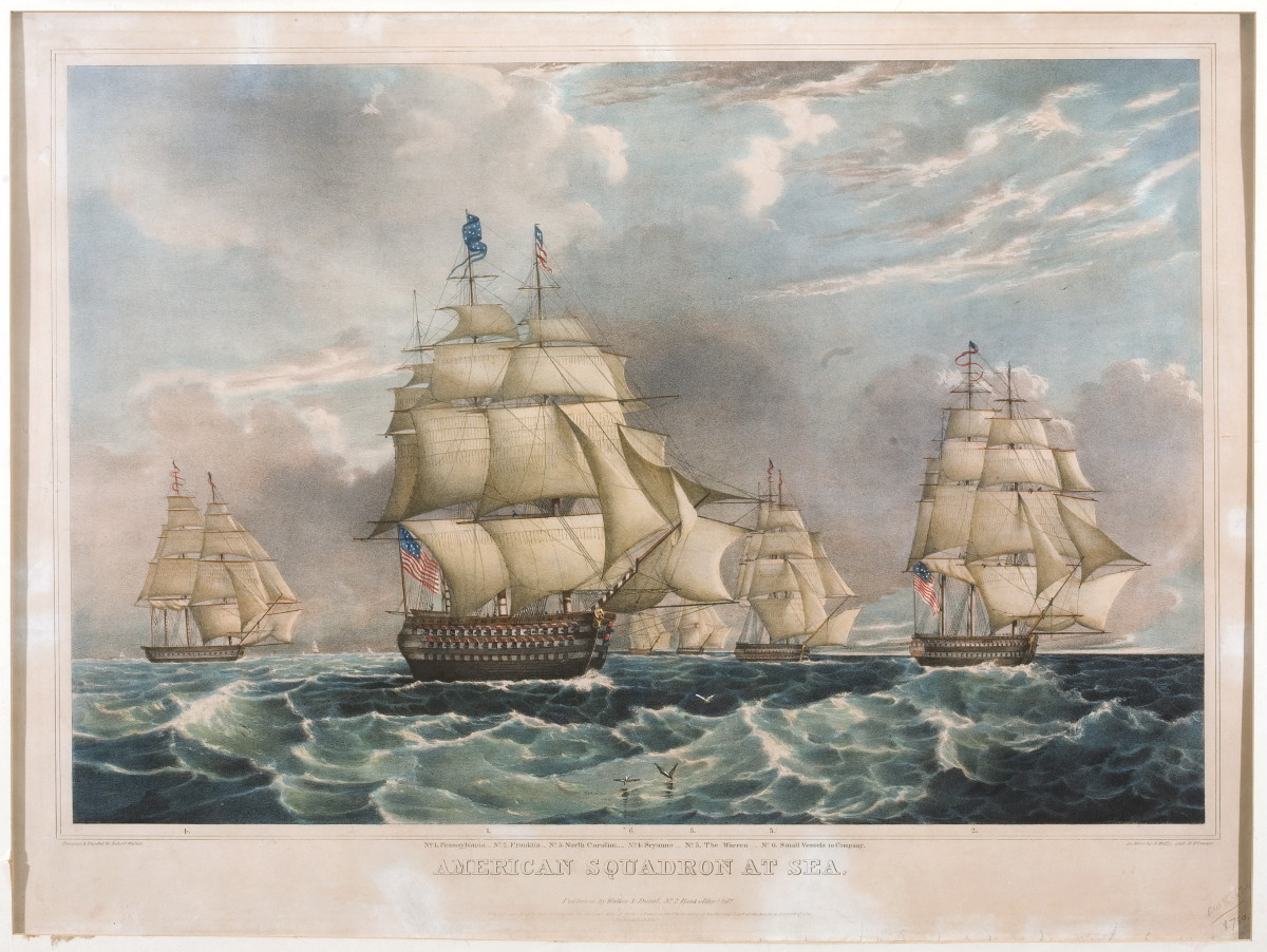 Appraisal: THE AMERICAN SQUADRON AT SEA Handcolored lithograph by A Hoffy