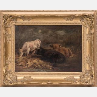 Appraisal: Joseph Denovan Adam - Resting Cattle Oil on board Signed