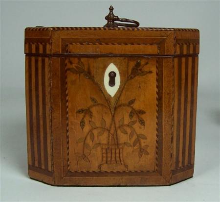 Appraisal: A George III satinwood and marquetry tea caddy of cube