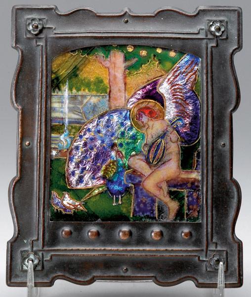 Appraisal: ENGLISH ENAMEL ON COPPER Plaque decorated with a lute-playing angel