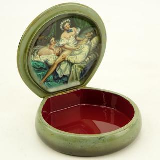 Appraisal: Russian Erotica Lacquered Box Russian Erotica Lacquered Box Shell motif