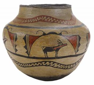 Appraisal: Zuni Olla Deer with Heart New Mexico circa polychrome storage