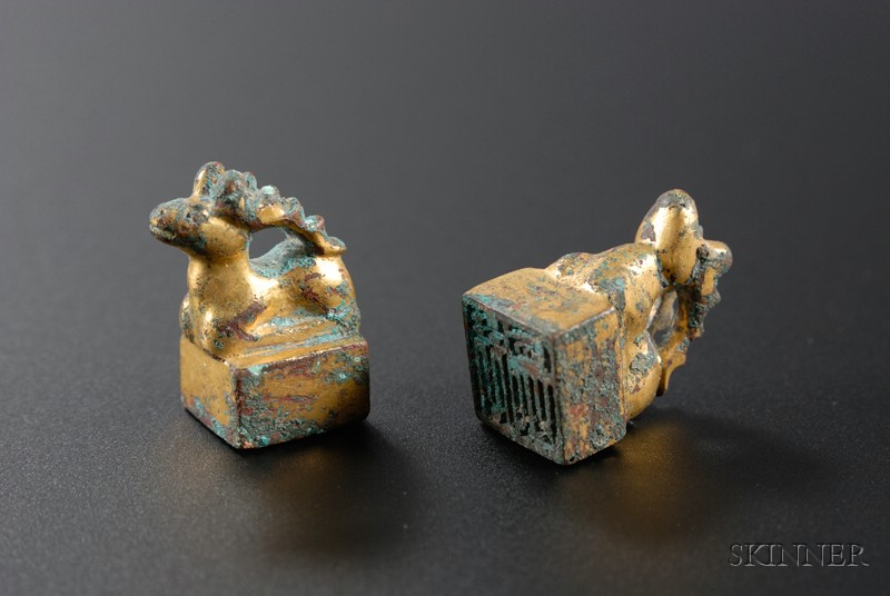 Appraisal: Pair of Gilt-bronze Seals China Han period nd century B