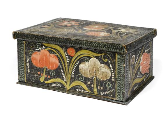 Appraisal: PAINTED BOX WITH LID Switzerland prob Cazis th century Painted