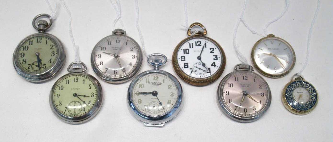 Appraisal: COLLECTION OF EIGHT POCKET WATCHES including Sheffield jewel Westclock Poket