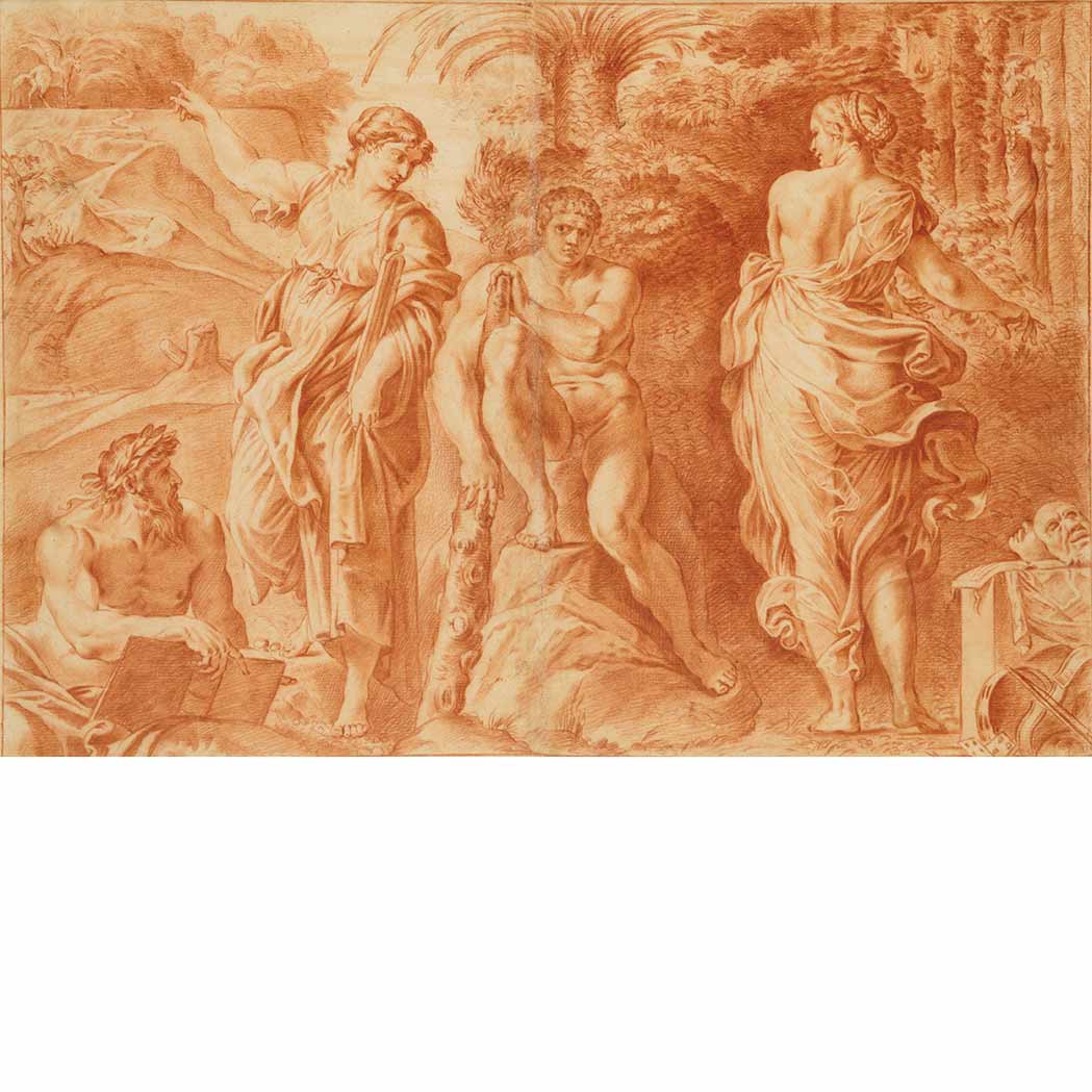 Appraisal: After Annibale Carracci Hercules at the Crossroads Red chalk x