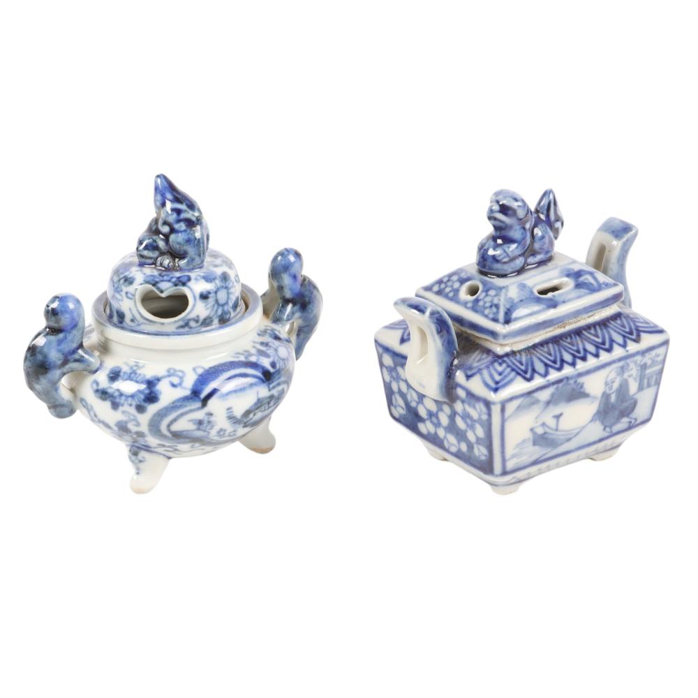 Appraisal: TWO MINIATURE CHINESE BLUE AND WHITE DECORATED PORCELAIN CENSERS WITH