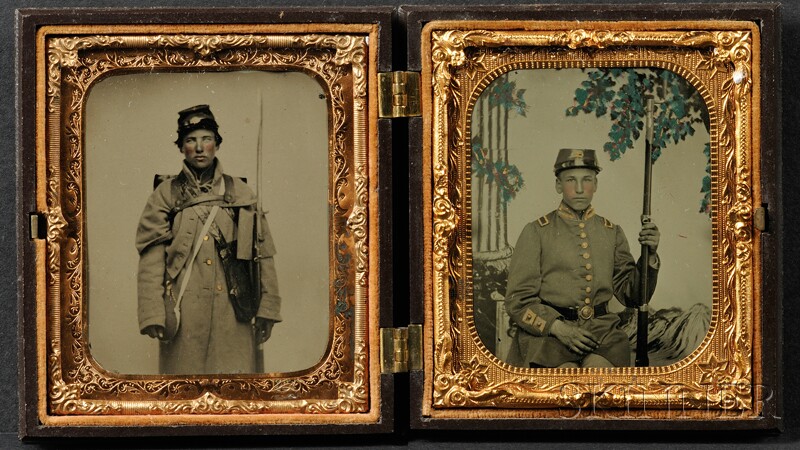 Appraisal: Sixth Plate Tintype and Ambrotype Portraits of Two Young Soldiers