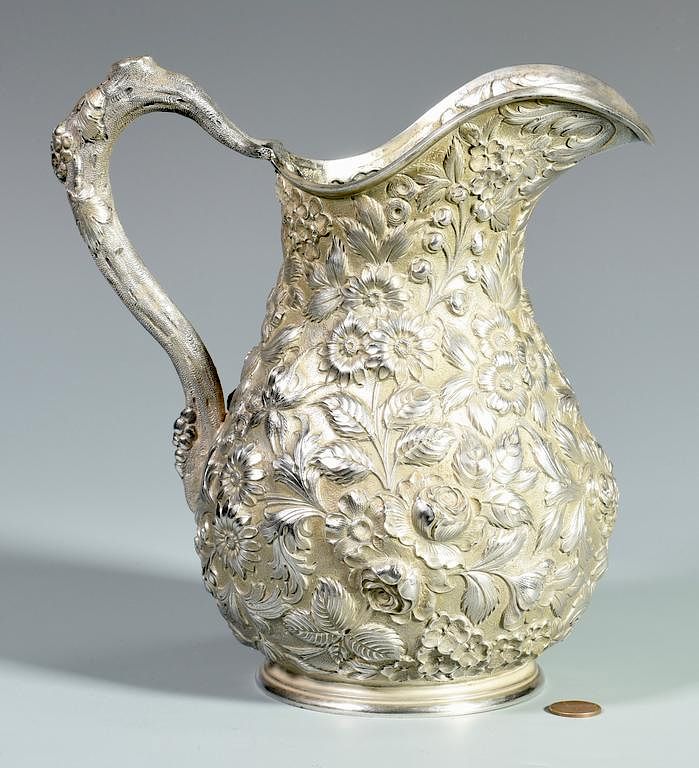 Appraisal: Baltimore Sterling Silver Repousse Floral Pitcher Baltimore Silversmiths Mfg Co