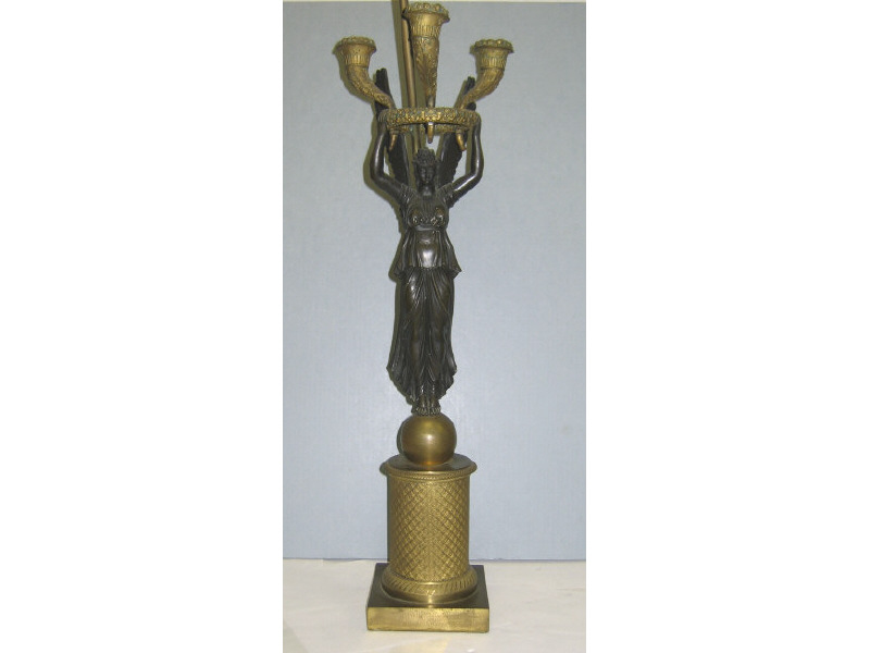 Appraisal: PAIR OF FIRST EMPIRE STYLE BRONZE CANDELABRA Patinated and parcel