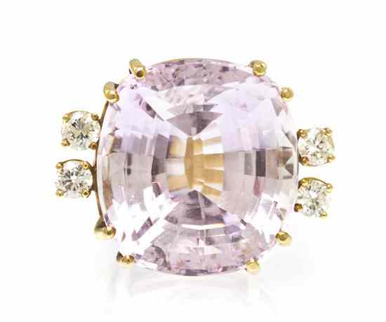 Appraisal: A Karat Yellow Gold Kunzite and Diamond Ring containing one