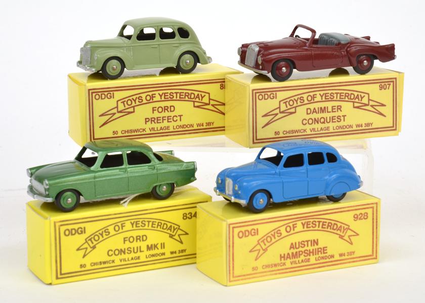 Appraisal: FOUR ODGI ENGLAND TOYS OF YESTERDAY INCLUDING FORD PREFECT AUSTIN