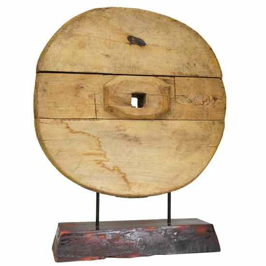 Appraisal: A Chinese Provincial Wooden Cart Wheel on Stand th century