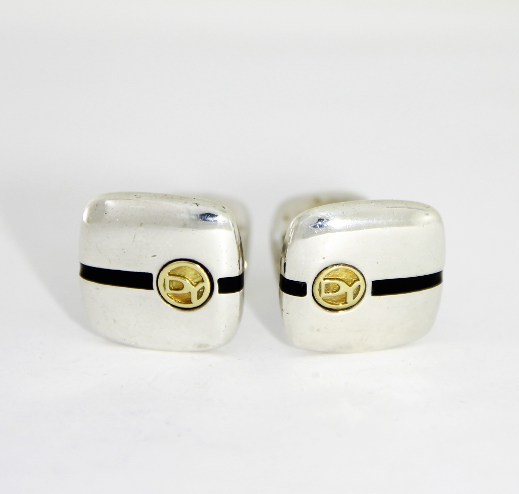 Appraisal: DAVID YURMAN S S K GOLD ENAMEL LOGO CUFFLINKS United