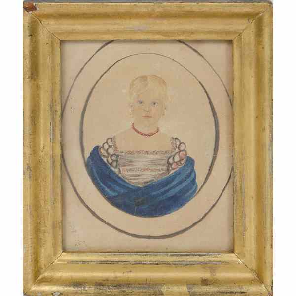 Appraisal: Early American Miniature Portrait of a Child on Paper American