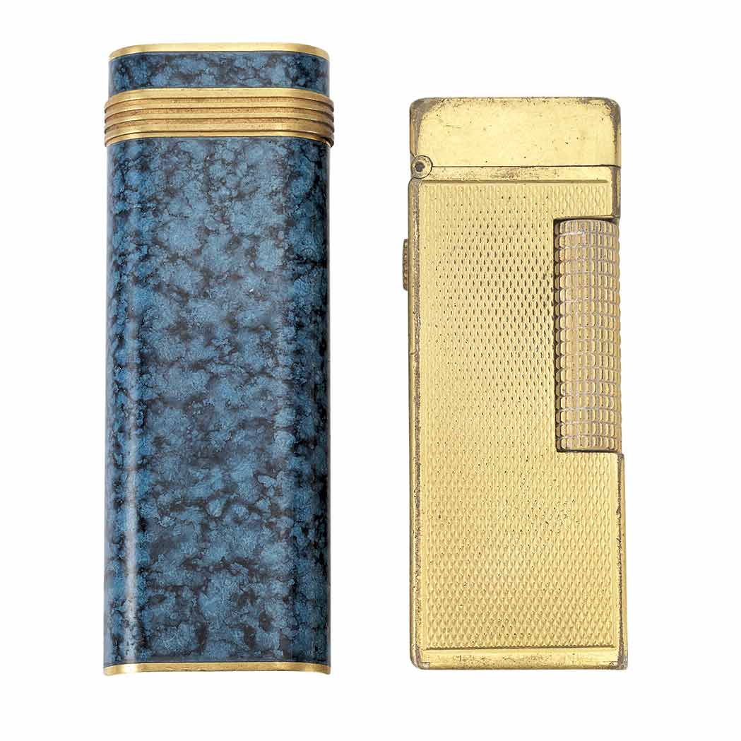 Appraisal: Two Cigarette Lighters Dunhill and Cartier Gold-filled gold-plate teal marbleized