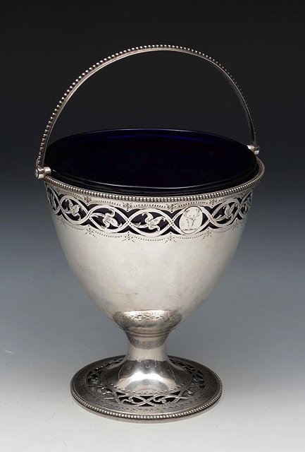 Appraisal: A GEORGE III SILVER SUGAR BASKET goblet shaped with pierced