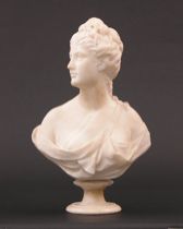 Appraisal: Alabaster Bust with Stand Alabaster bust features a graceful woman