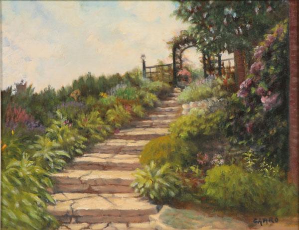 Appraisal: Jean Coval Garro American b Joyce's Garden oil on canvas