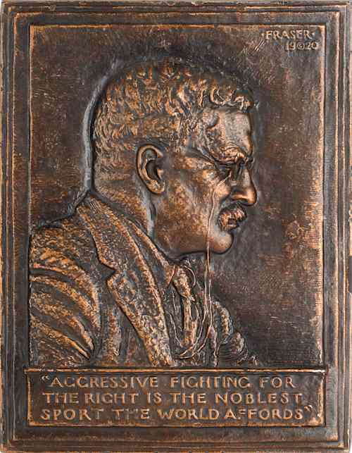 Appraisal: James Earl Fraser bronze memorial plaque of Theodore Roosevelt ca