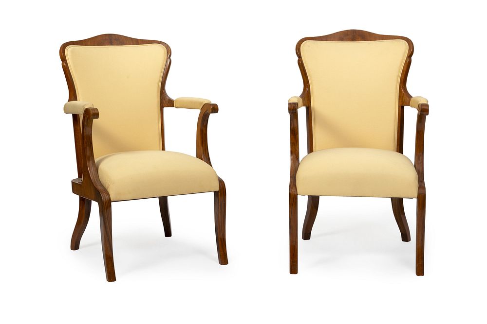 Appraisal: A Pair of Biedermeier Walnut Open Armchairs Height inches A