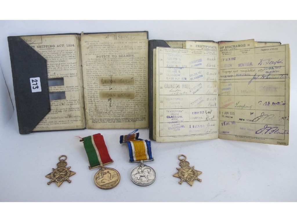 Appraisal: Lot comprising war medal and two stars and a mercantile