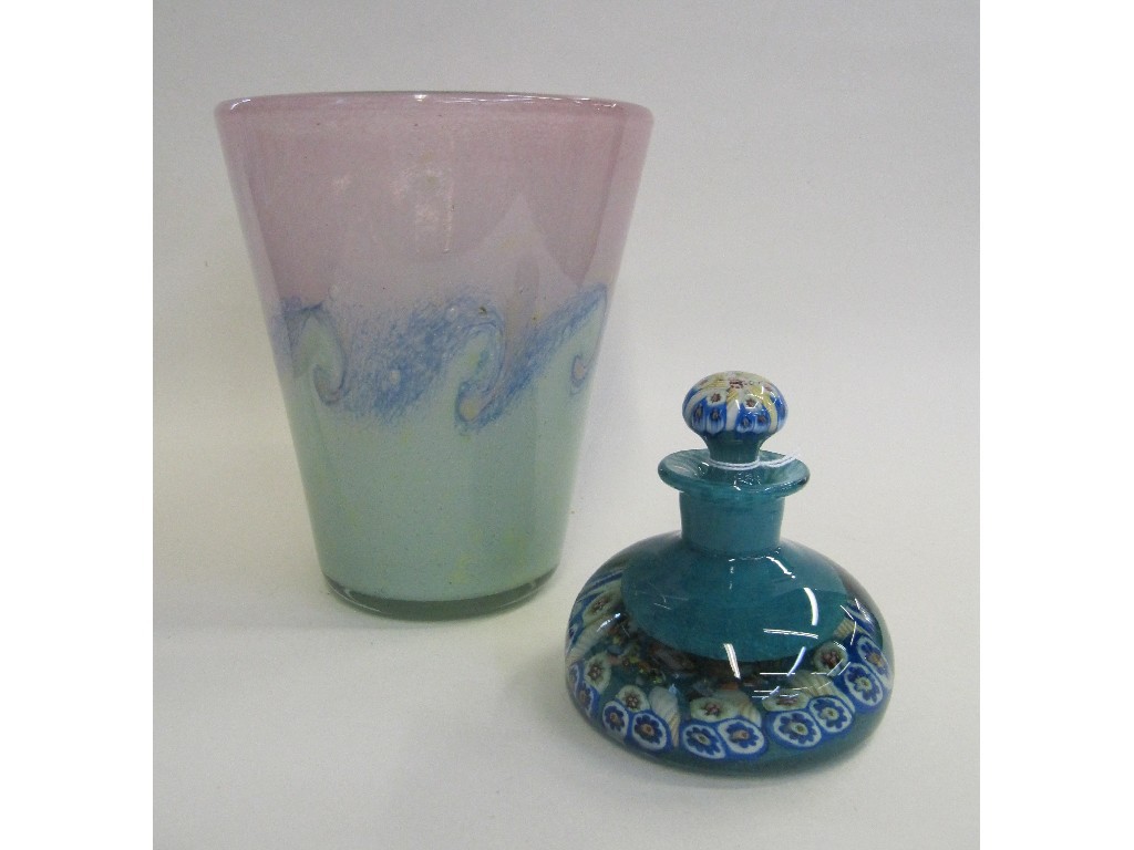 Appraisal: Vasart bucket vase and a Millefiori scent bottle