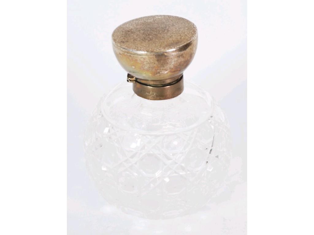 Appraisal: GEORGE V SILVER MOUNTED CUT GLASS SCENT BOTTLE circular with