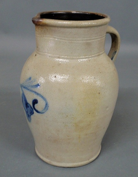 Appraisal: Pennsylvania stoneware one-gallon pitcher th c with blue decoration h