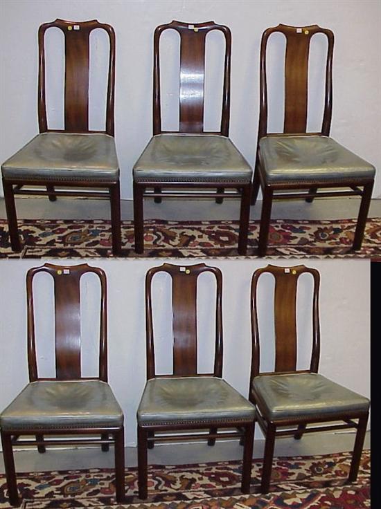 Appraisal: Six mahogany dining room side chairs pale pearl blue leather