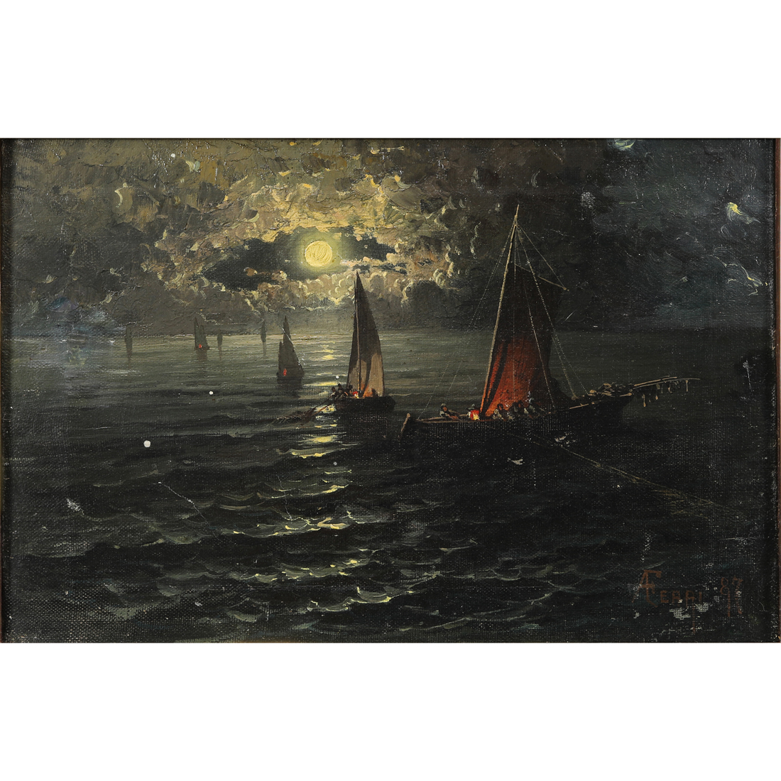 Appraisal: PAINTING AUGUSTO FERRI Augusto Ferri Italian - Nocturnal Nautical Scene