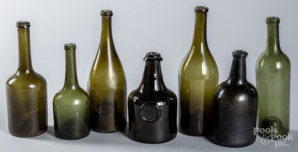 Appraisal: Six antique glass wine bottles etc Six antique glass wine