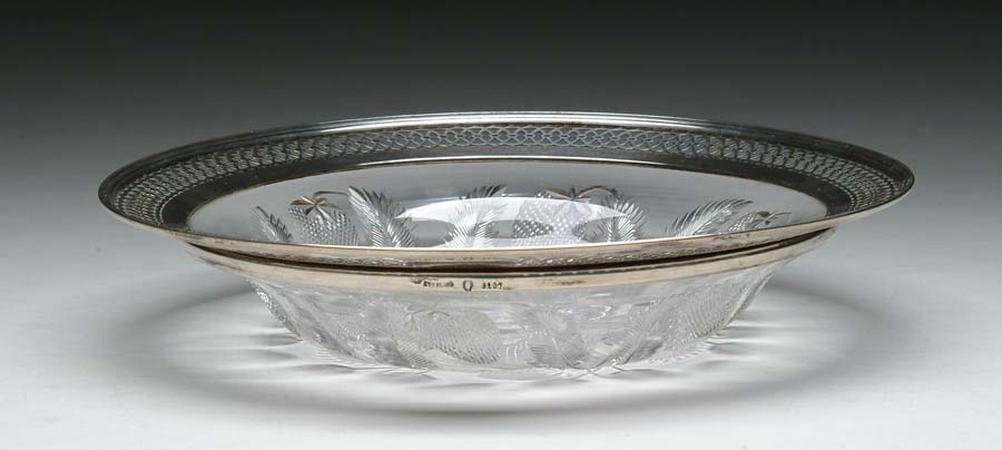 Appraisal: CUT GLASS BOWL WITH STERLING SILVER RIM Beautiful bowl is