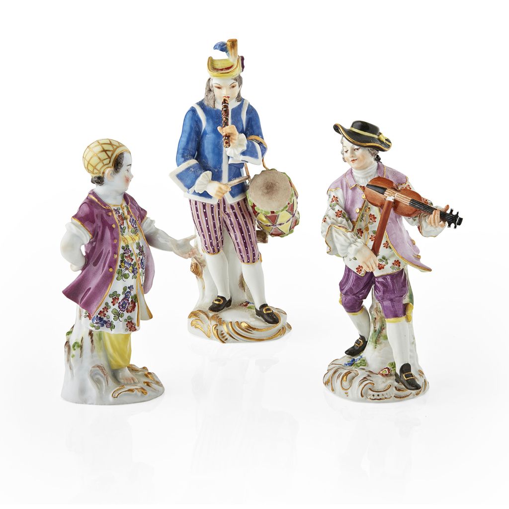 Appraisal: THREE MEISSEN PORCELAIN FIGURES TH CENTURY comprising a figure of