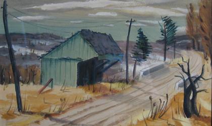 Appraisal: LOUIS BOSA american - ROADSIDE WITH TELEPHONE POLES Signed and