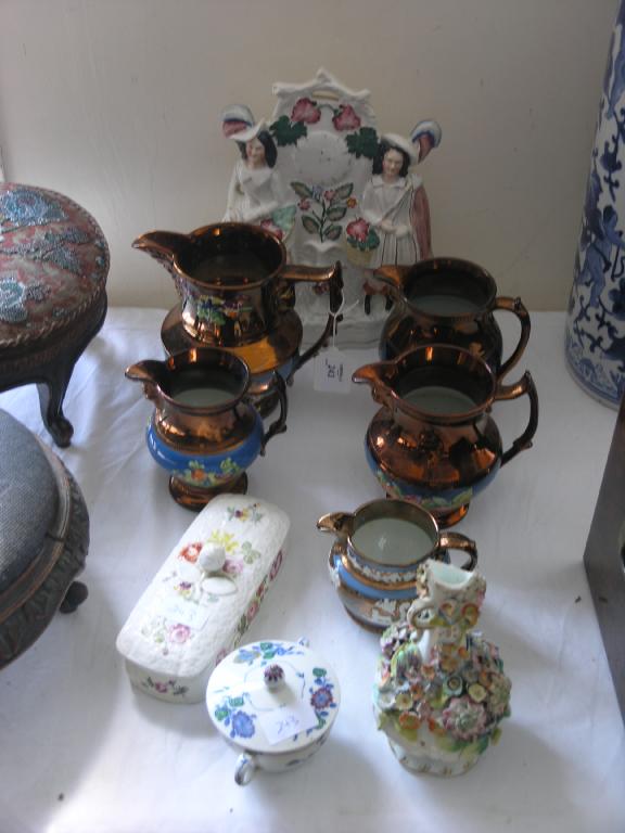 Appraisal: Five Victorian copper lustre jugs together with a mid Victorian