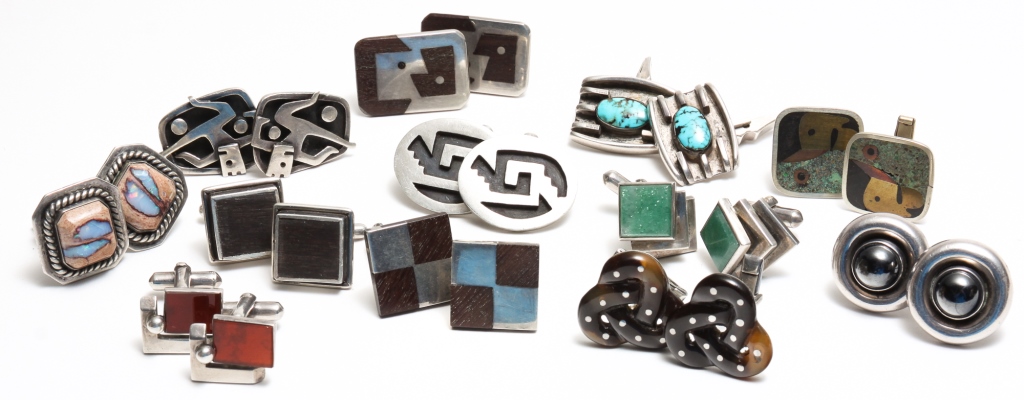 Appraisal: TWELVE PAIRS VINTAGE MEXICAN SILVER CUFFLINKS Mexico mid th century