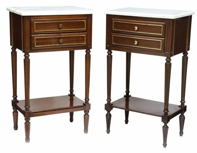 Appraisal: lot of French Louis XVI style marble-top mahogany nightstands Ameublement