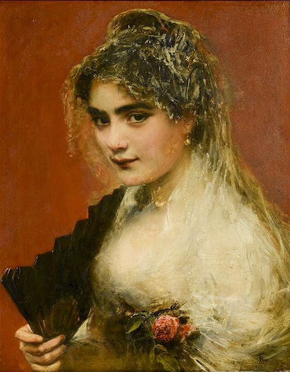 Appraisal: Franz Russ I o b Portrait of Girl with Fan