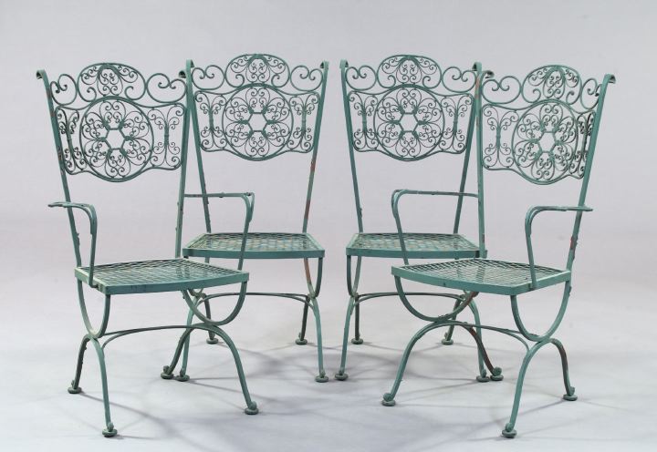 Appraisal: Suite of Four Polychromed Wrought-Iron Garden Chairs in the Victorian