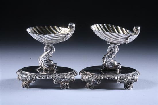 Appraisal: PAIR FRENCH SILVER OPEN SALTS - Oval base raised on