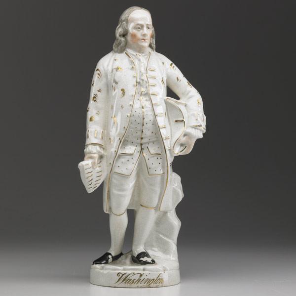 Appraisal: STAFFORDSHIRE Figurine of Ben Franklin mislabeled Washington th C Chip