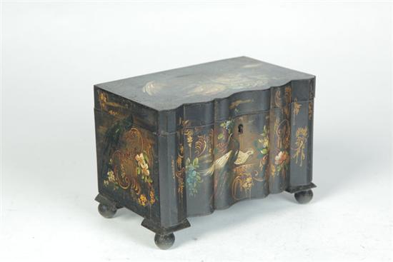 Appraisal: TOLE TEA CADDY European mid th century Serpentine front with