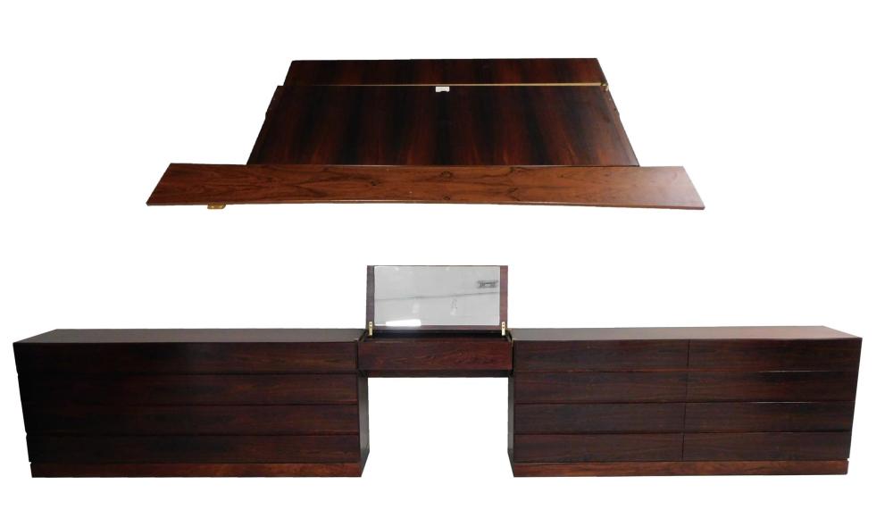 Appraisal: Danish rosewood Mid-century modern bedroom suite four pieces low beadstead