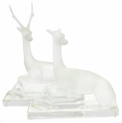 Appraisal: lot of French Lalique art glass figures recumbent stag and