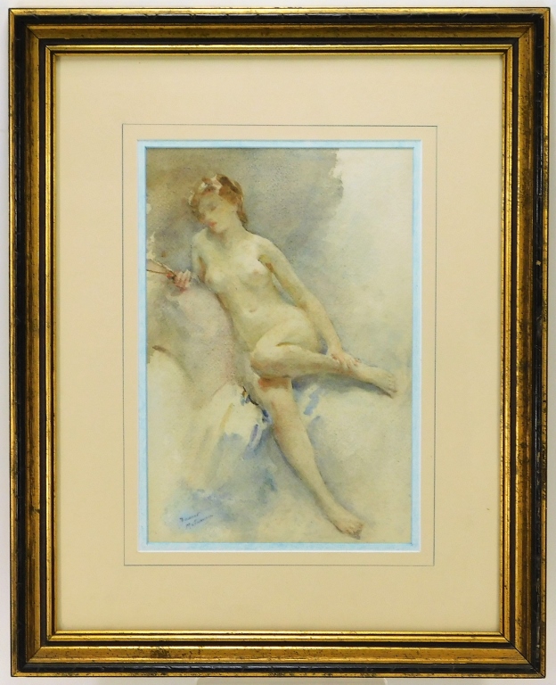 Appraisal: FRANCO MATANIA NUDE FEMALE WATERCOLOR PAINTING Italy England - Naturalistic