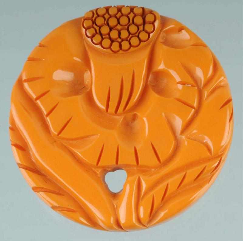 Appraisal: Bakelite Carved Floral Pin Condition Excellent Size - L