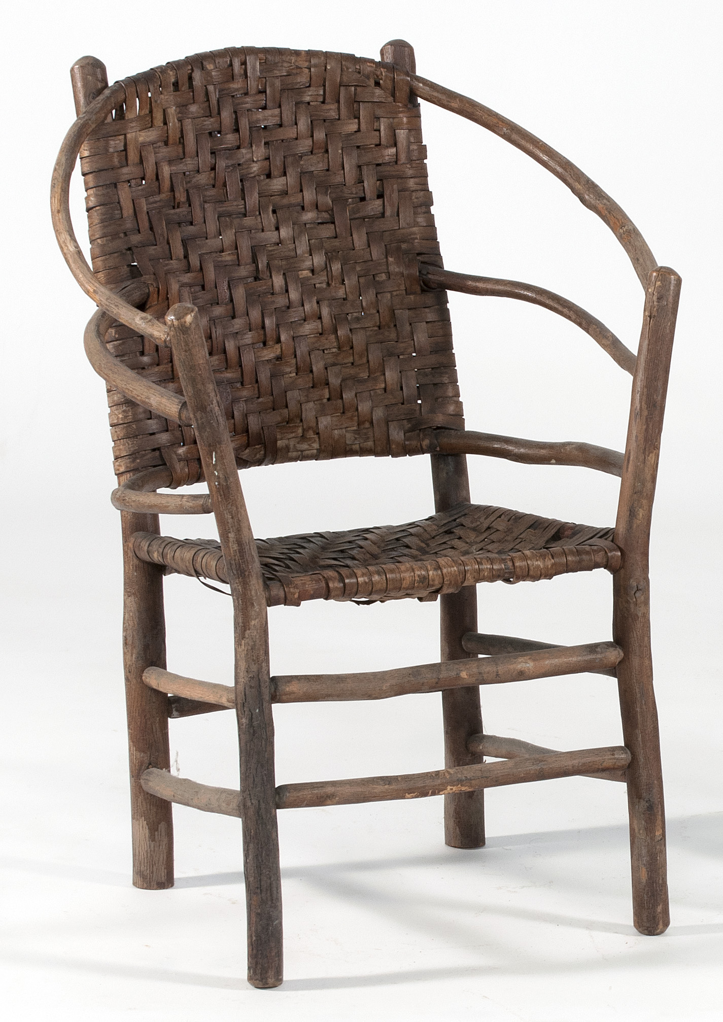 Appraisal: ADIRONDACK ARMCHAIR th CenturyMade from bent tree limbs with splint